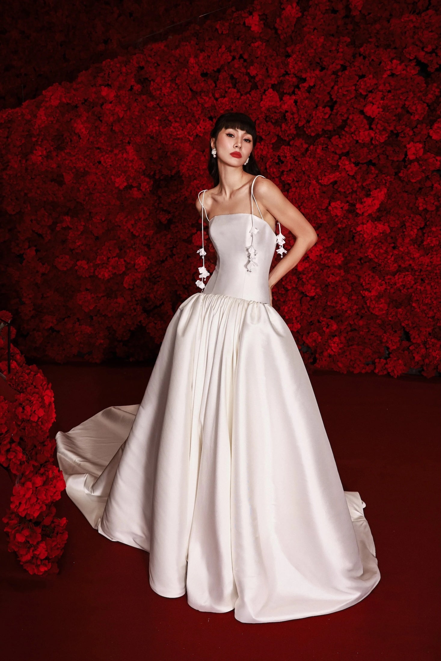 crimson dress by Dany Tabet prom-bestsellers Corset-sizes:30 Long sleeves add balance Business Casual Dresses Long