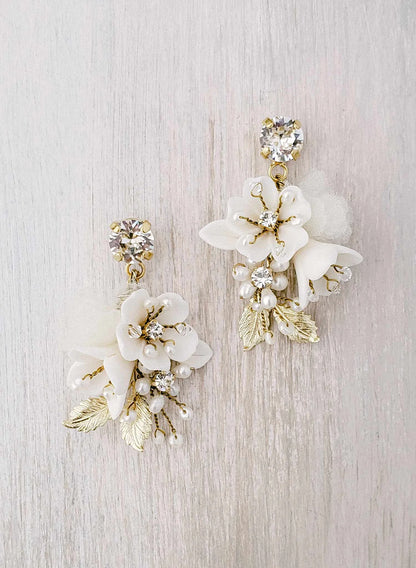 Petite floral and crystal bridal earrings - Style 