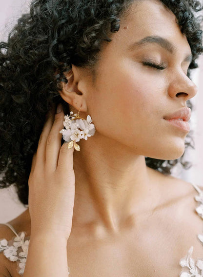 Petite Creamy floral bridal earrings - Style 
