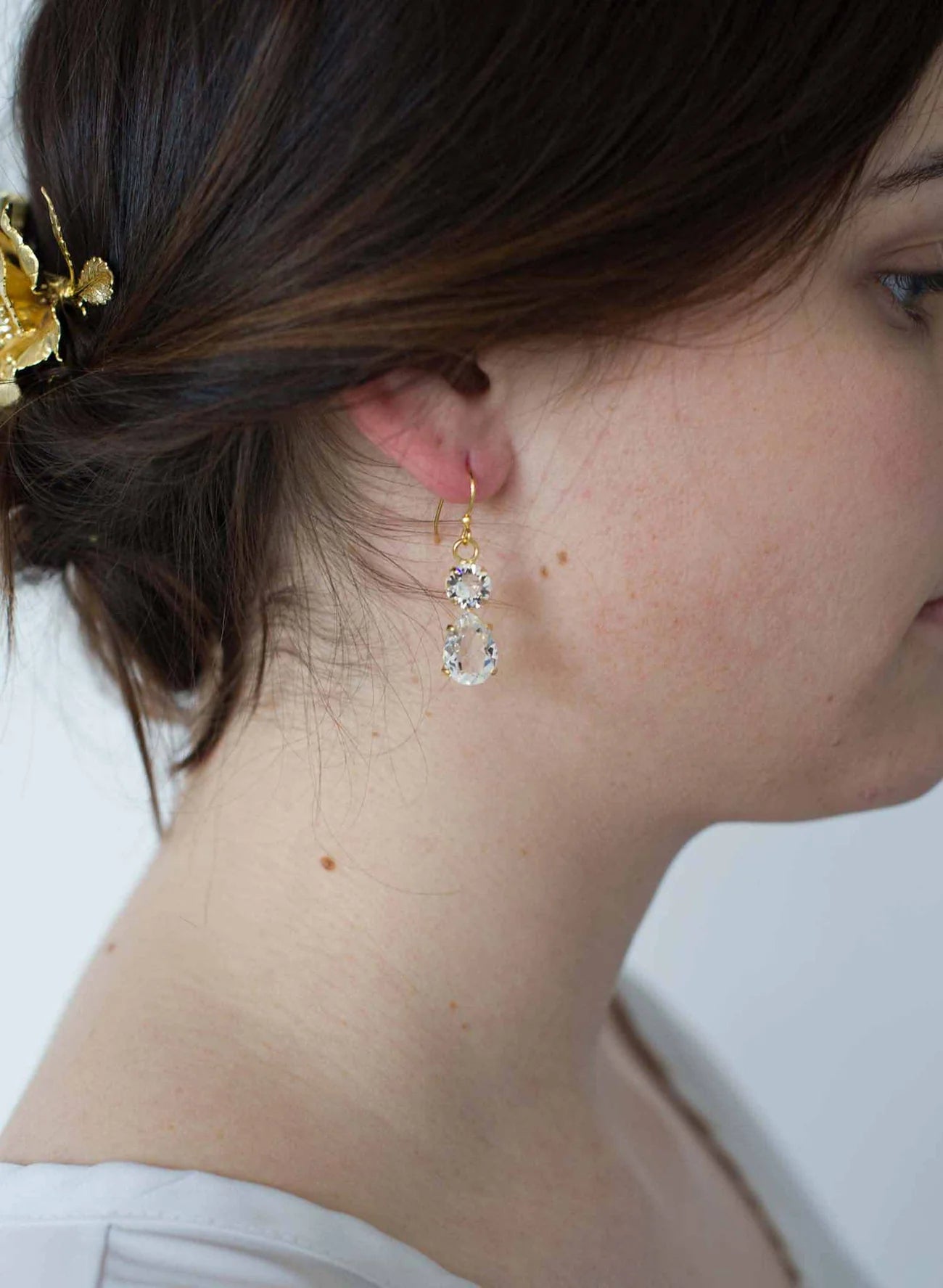 Simple crystal pear drop earrings - Style 