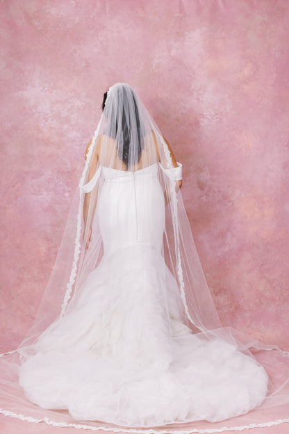 Daffodil Lace Trim Cathedral Veil