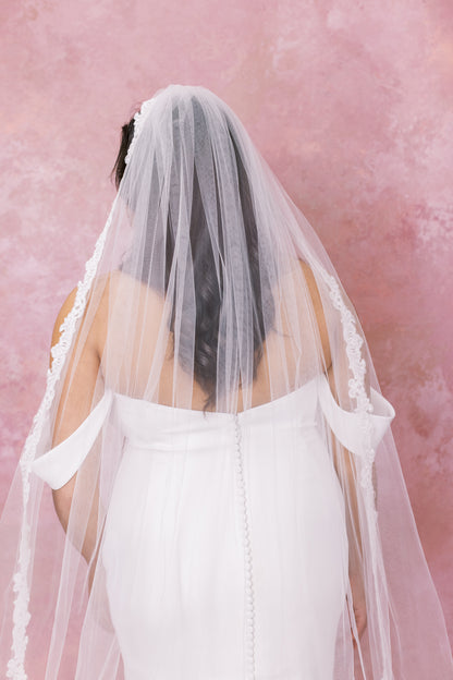 Daffodil Lace Trim Cathedral Veil