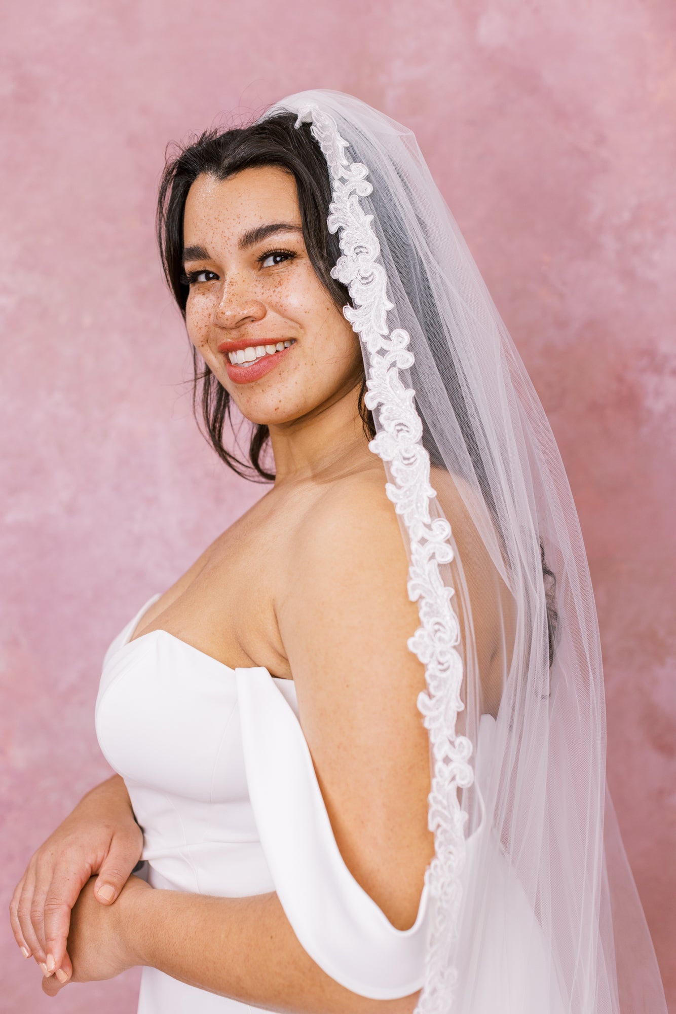 Daffodil Lace Trim Cathedral Veil