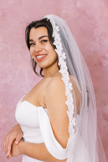 Daffodil Lace Trim Cathedral Veil