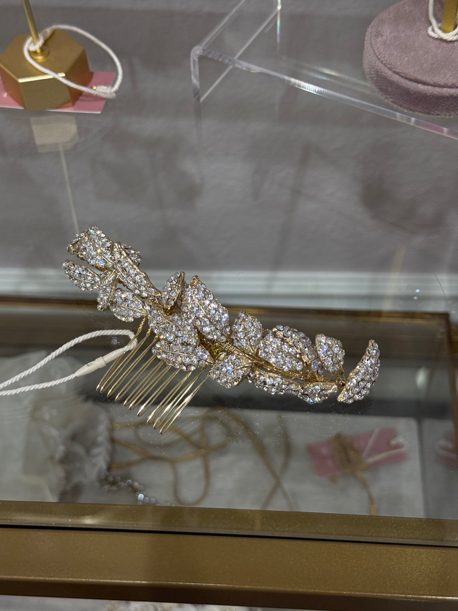 Crystal encrusted leaves hair comb - Style 