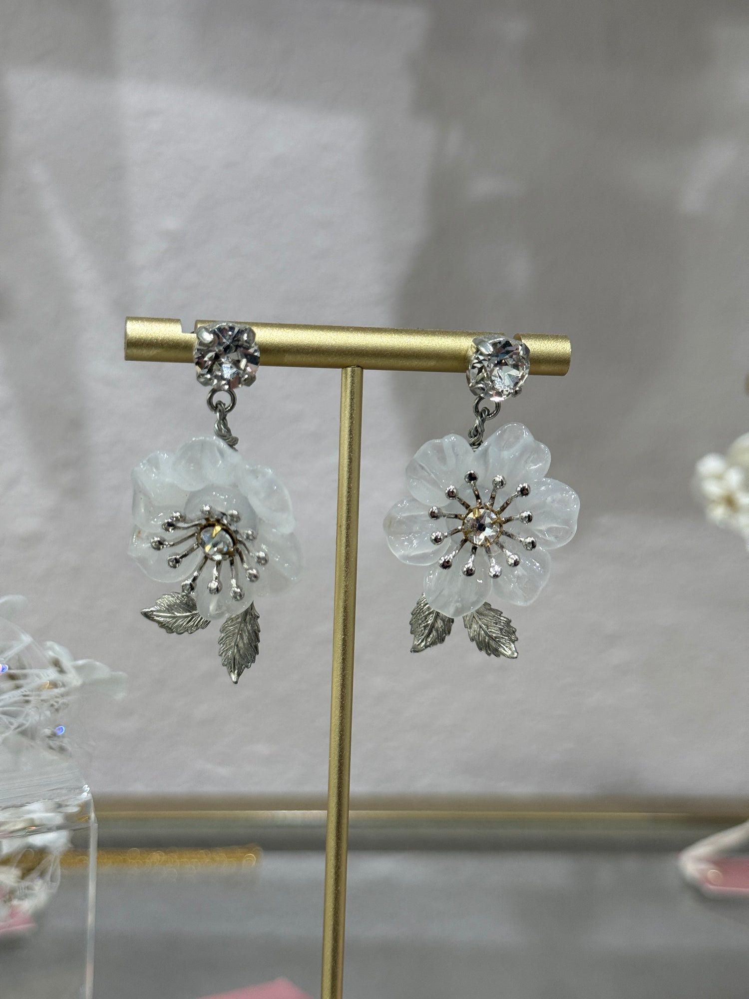 Milk glass dainty blossom earrings Style 