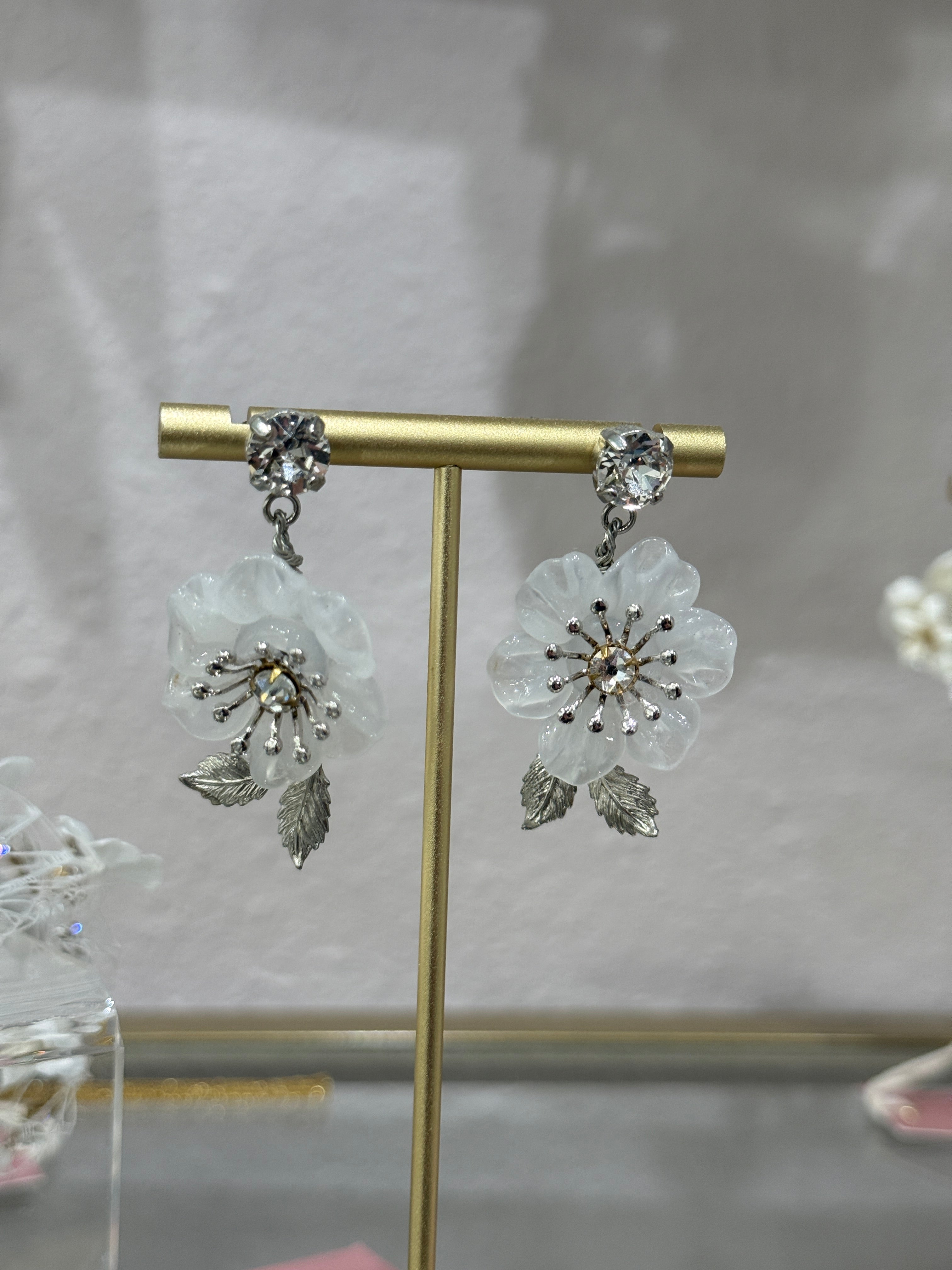 Milk glass dainty blossom earrings Style 