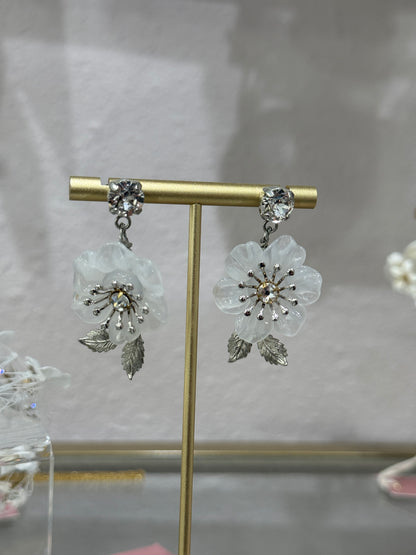 Milk glass dainty blossom earrings Style 