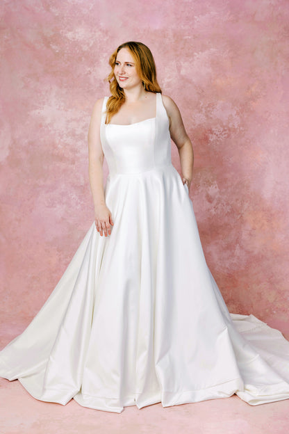 plus size white satin dress Charleston Plus Size by Justin Alexander Signature
