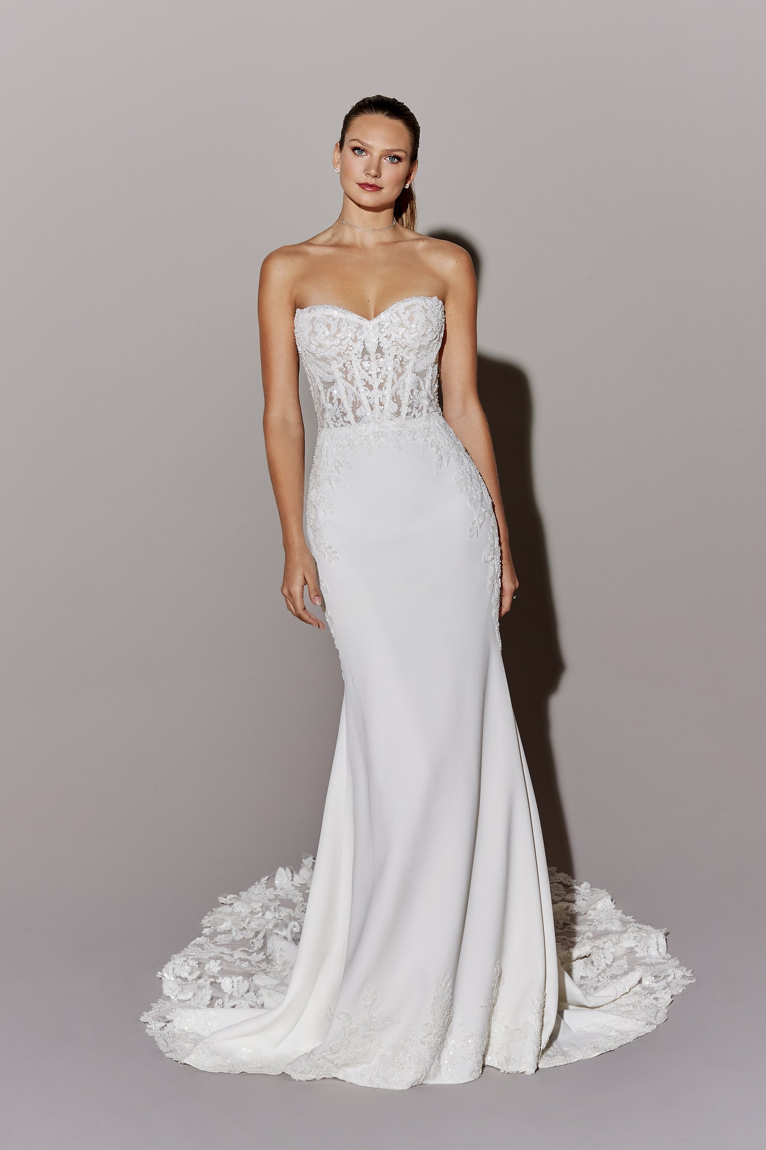 Zion by Justin Alexander Signature - Crepe and Beaded Strapless Wedding Dress The White Flower Zion by Justin Alexander Signature - Crepe and Beaded Strapless Wedding Dress The White Flower