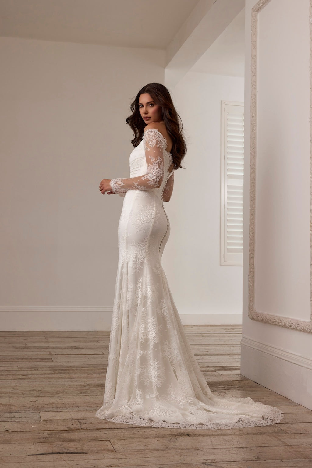 Camomile by Suzanne Neville - Lace Off Shoulder Long Sleeve Wedding Dress The White Flower Camomile by Suzanne Neville - Lace Off Shoulder Long Sleeve Wedding Dress The White Flower