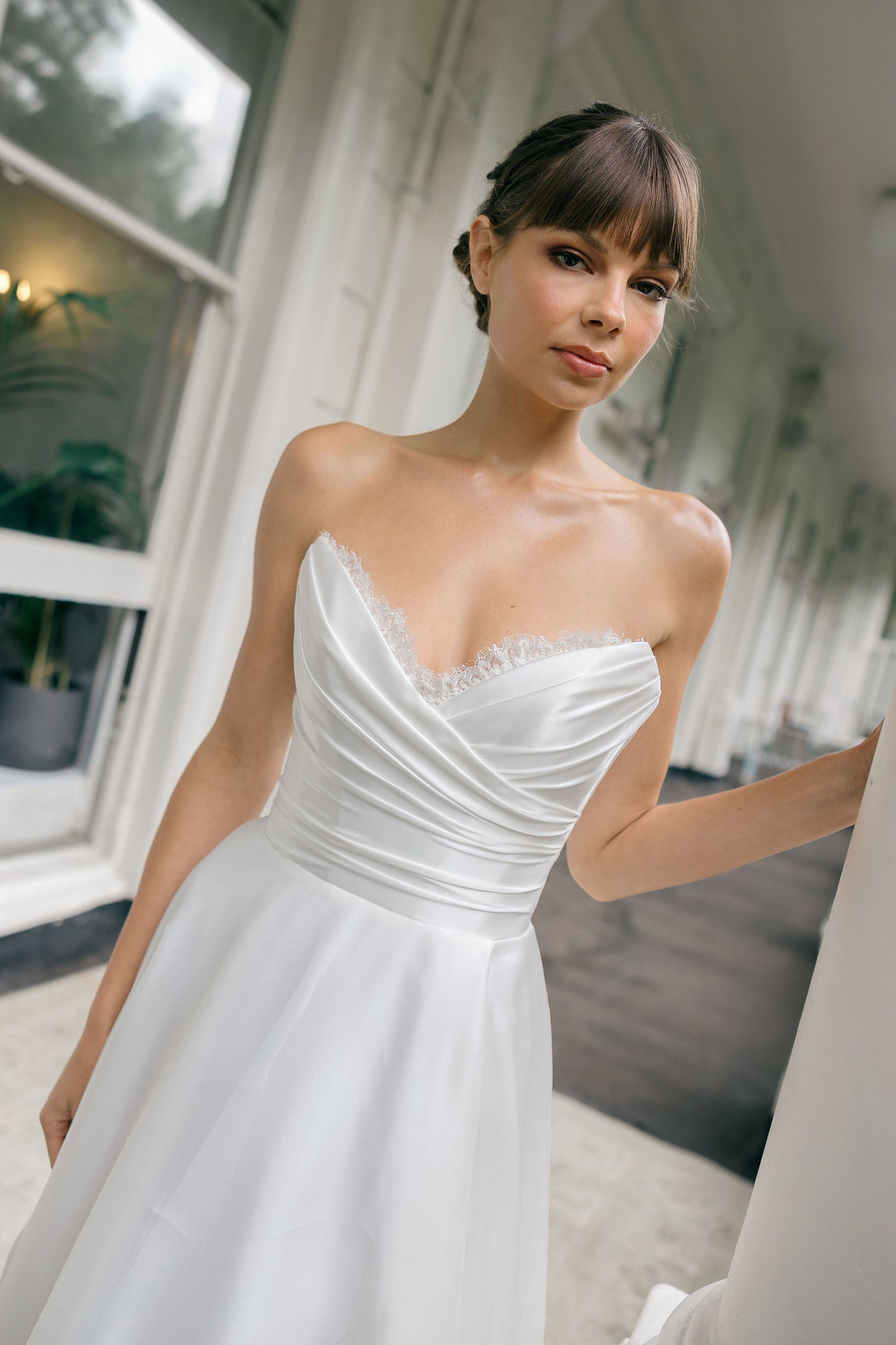strapless organza wedding dress Soft & Modern Organza Wedding Dress with Sexy Leg Slit