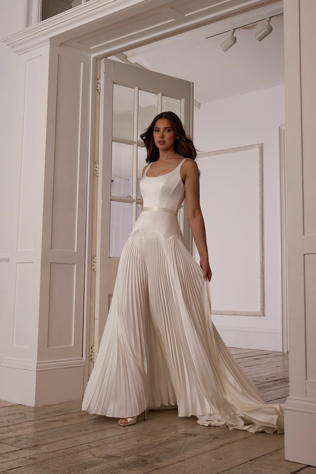 Sunflower by Suzanne Neville - Drop Waist Satin Wedding Dress The White Flower Sunflower by Suzanne Neville - Drop Waist Satin Wedding Dress The White Flower