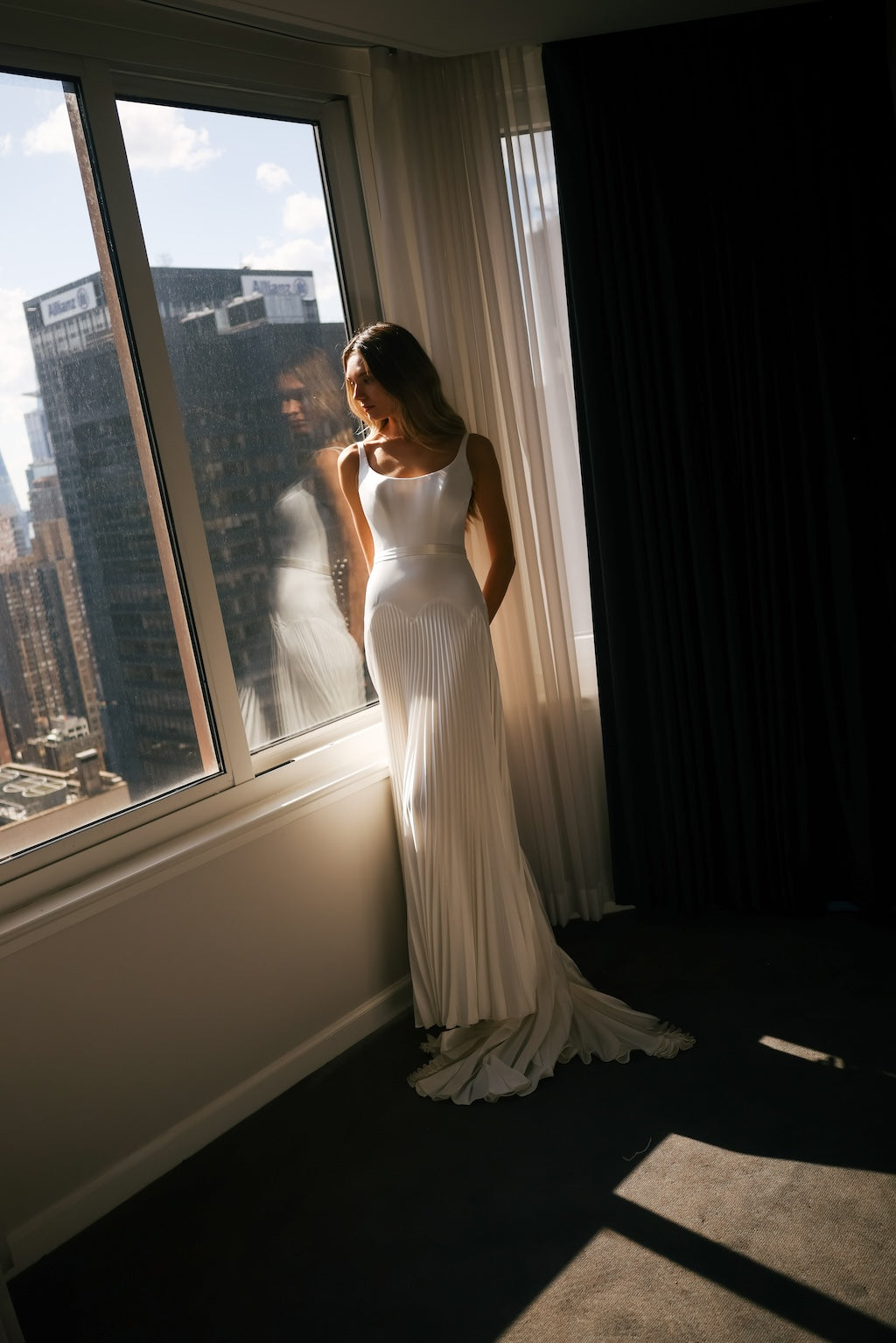 Sunflower by Suzanne Neville - Drop Waist Satin Wedding Dress The White Flower Sunflower by Suzanne Neville - Drop Waist Satin Wedding Dress The White Flower