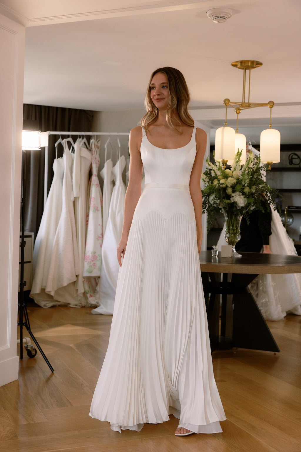 Sunflower by Suzanne Neville - Drop Waist Satin Wedding Dress The White Flower Sunflower by Suzanne Neville - Drop Waist Satin Wedding Dress The White Flower