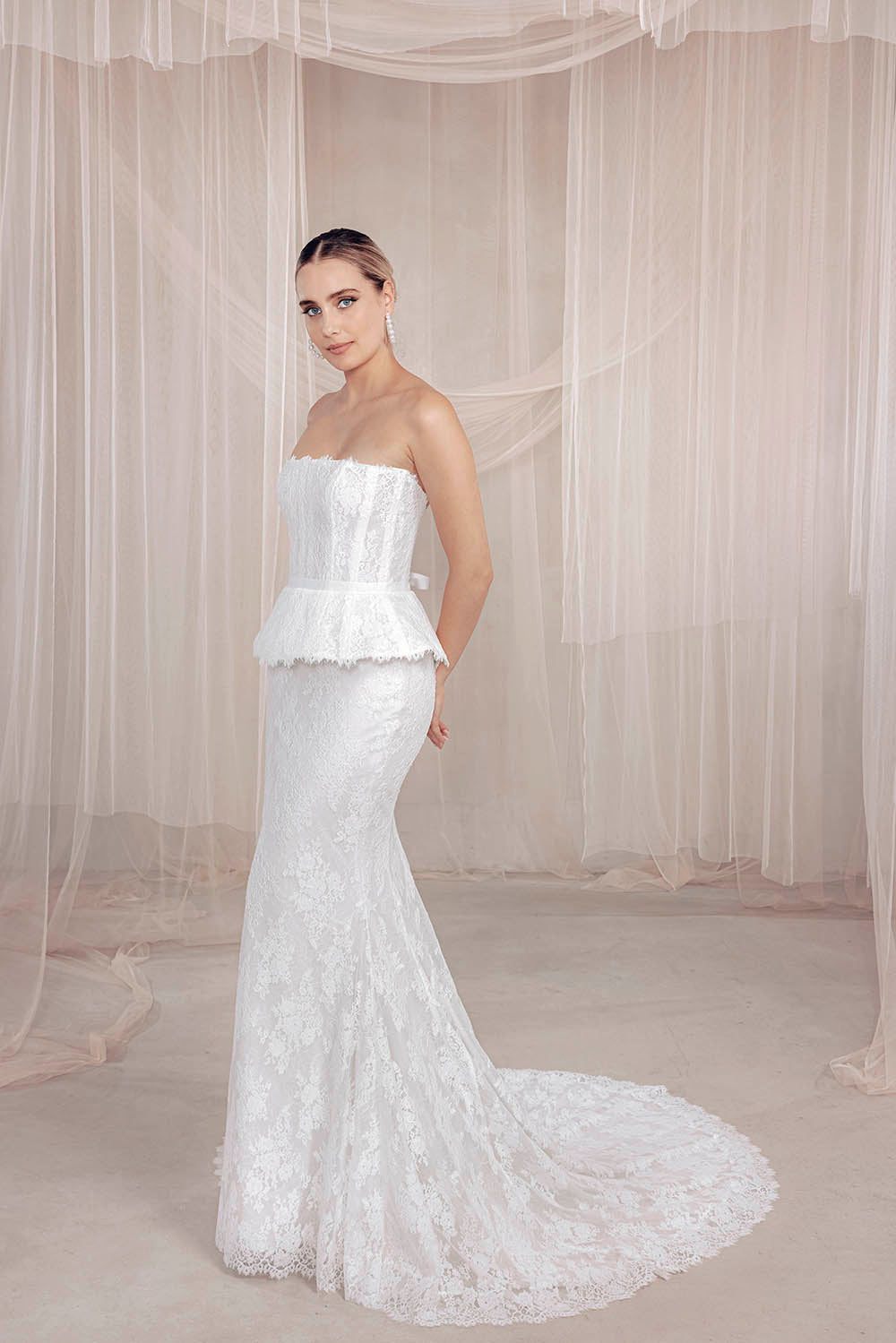 corset two piece wedding dress Meleeta Vintage Gown | Romantic Tulle Two-piece Satin Corset Wedding Dress