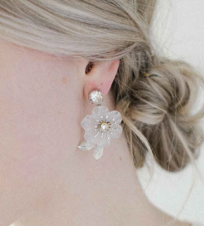 Milk glass dainty blossom earrings Style 